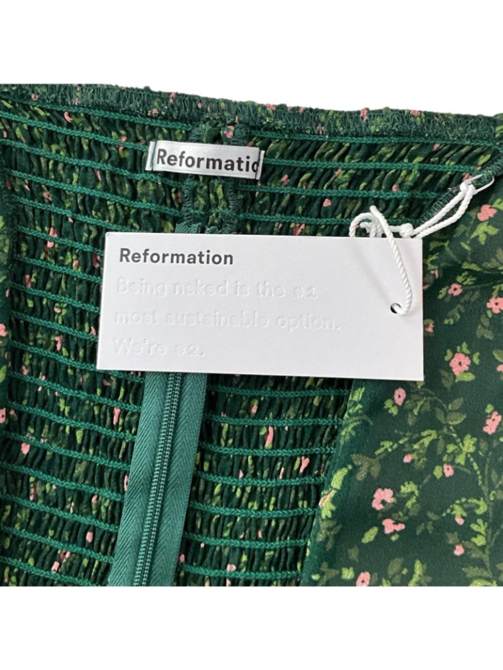 NWT Reformation Chase Top Womens 10 Green Floral Sweetheart Puff Sleeve Blouse - Picture 8 of 15